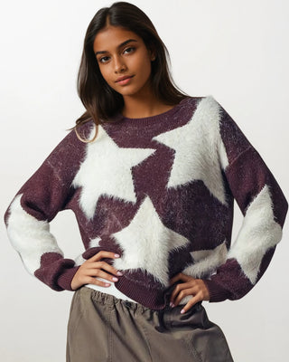 Starry  Fuzzy Knit Sweater - Fitkitty Culture Athleisure Wear, Yoga Wear &  Women's Clothing