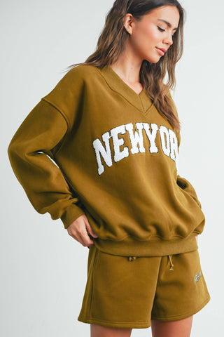 New York V-Neck Sweatshirt - Fitkitty Culture Athleisure Wear, Yoga Wear &  Women's Clothing