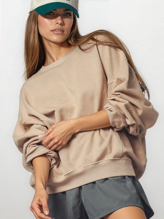 Organic Cotton Crew Neck Comfort Washed Sweatshirt - Fitkitty Culture Athleisure Wear, Yoga Wear &  Women's Clothing