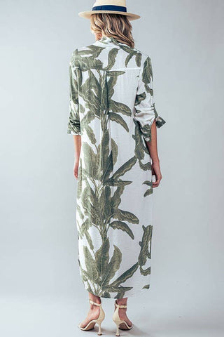 Tropical Palm Leaf Button-Down Midi Dress - Resort and Spring Collection - Fitkitty Culture Athleisure Wear, Yoga Wear &  Women's Clothing
