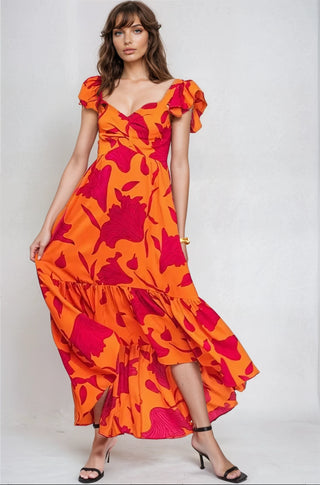 Vibrant Fire Floral High Low Maxi Dress - Fitkitty Culture Athleisure Wear, Yoga Wear &  Women's Clothing