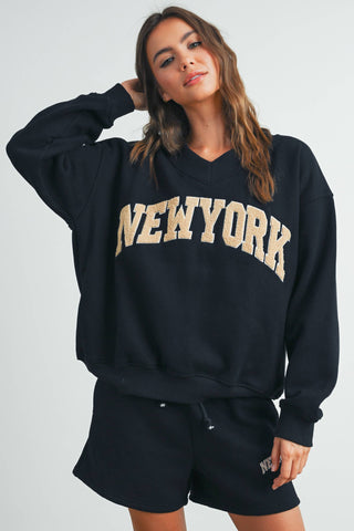 New York V-Neck Sweatshirt - Fitkitty Culture Athleisure Wear, Yoga Wear &  Women's Clothing
