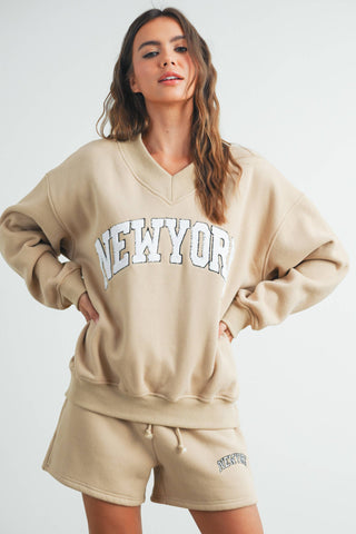 New York V-Neck Sweatshirt - Fitkitty Culture Athleisure Wear, Yoga Wear &  Women's Clothing