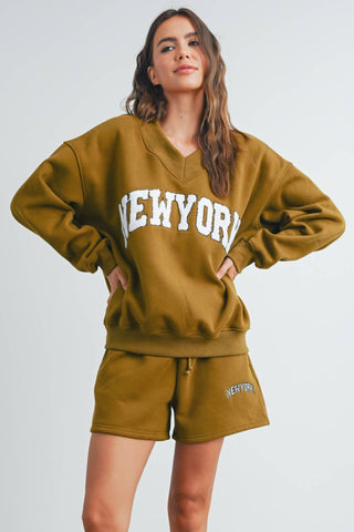 New York V-Neck Sweatshirt - Fitkitty Culture Athleisure Wear, Yoga Wear &  Women's Clothing