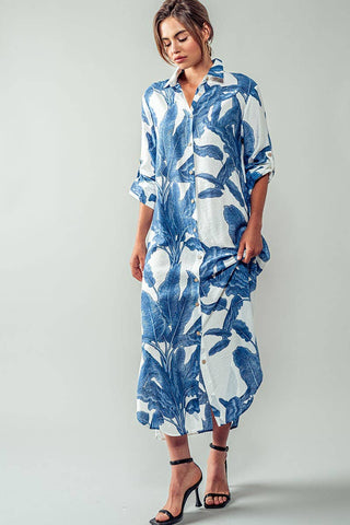 Tropical Palm Leaf Button-Down Midi Dress - Resort and Spring Collection - Fitkitty Culture Athleisure Wear, Yoga Wear &  Women's Clothing