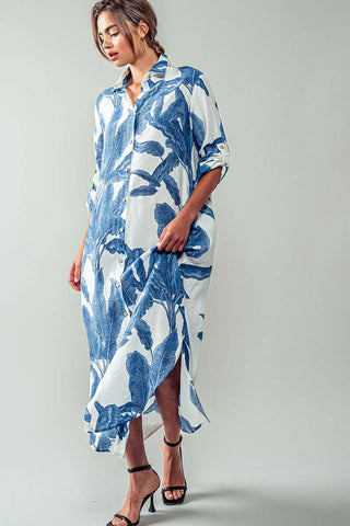 Tropical Palm Leaf Button-Down Midi Dress - Resort and Spring Collection - Fitkitty Culture Athleisure Wear, Yoga Wear &  Women's Clothing
