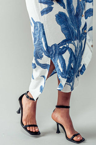 Tropical Palm Leaf Button-Down Midi Dress - Resort and Spring Collection - Fitkitty Culture Athleisure Wear, Yoga Wear &  Women's Clothing