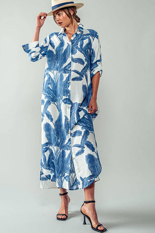 Tropical Palm Leaf Button-Down Midi Dress - Resort and Spring Collection - Fitkitty Culture Athleisure Wear, Yoga Wear &  Women's Clothing