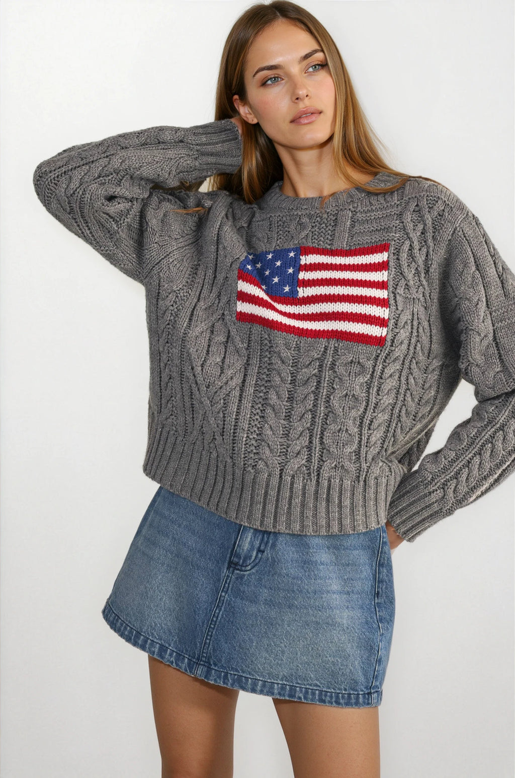 USA Flag Cable Knit Sweater | Cozy Americana Pullover