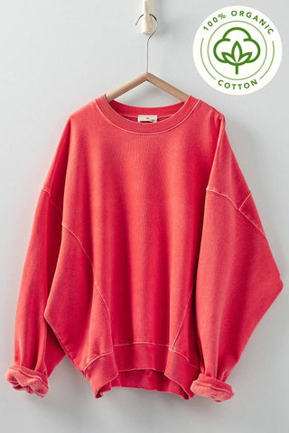 Organic Cotton Crew Neck Comfort Washed Sweatshirt - Fitkitty Culture Athleisure Wear, Yoga Wear &  Women's Clothing