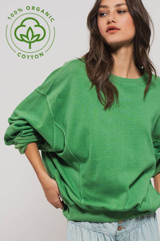 Organic Cotton Crew Neck Comfort Washed Sweatshirt - Fitkitty Culture Athleisure Wear, Yoga Wear &  Women's Clothing