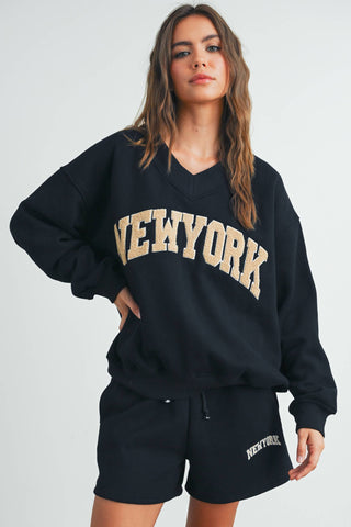 New York V-Neck Sweatshirt - Fitkitty Culture Athleisure Wear, Yoga Wear &  Women's Clothing