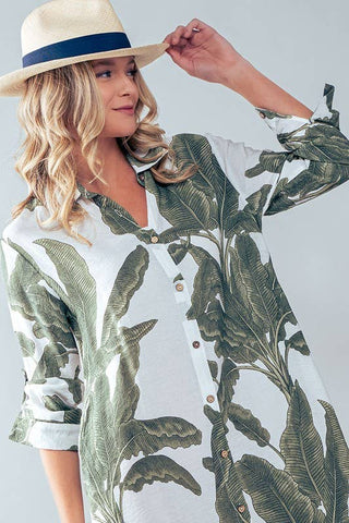 Tropical Palm Leaf Button-Down Midi Dress - Resort and Spring Collection - Fitkitty Culture Athleisure Wear, Yoga Wear &  Women's Clothing