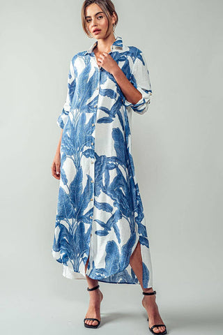 Tropical Palm Leaf Button-Down Midi Dress - Resort and Spring Collection - Fitkitty Culture Athleisure Wear, Yoga Wear &  Women's Clothing