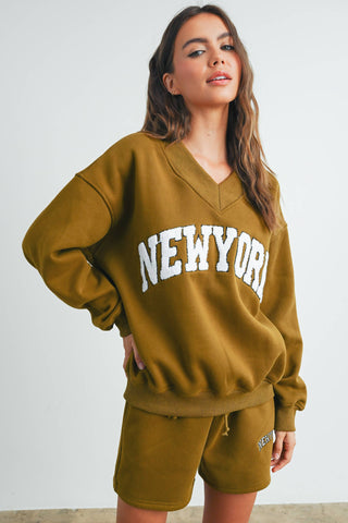 New York V-Neck Sweatshirt - Fitkitty Culture Athleisure Wear, Yoga Wear &  Women's Clothing
