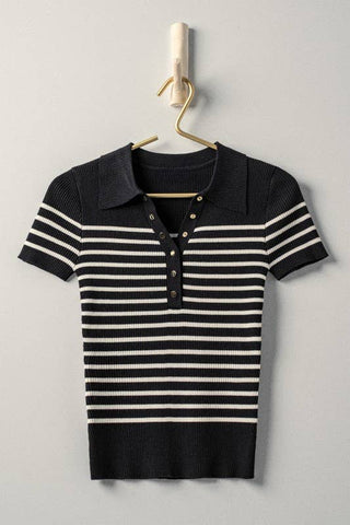 Boho Stripe Ribbed Snap Top