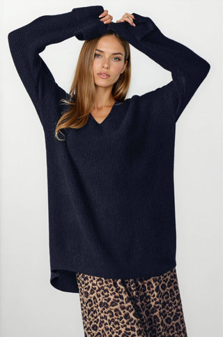 Oversized Knit V-Neck Sweater Tunic Top - Fitkitty Culture Athleisure Wear, Yoga Wear &  Women's Clothing