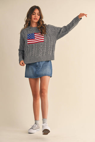 USA Flag Cable Knit Sweater