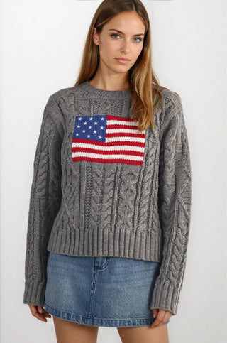 USA Flag Cable Knit Sweater