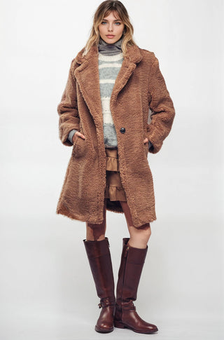 Cozy Longline Notched Lapel Teddy Coat - Fitkitty Culture Athleisure Wear, Yoga Wear &  Women's Clothing