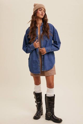 Heart Detail Oversized Denim Shirt