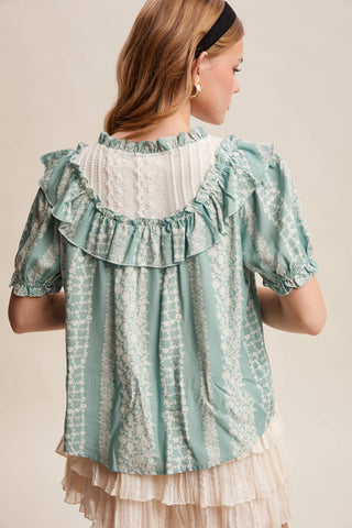 Mixed-Print Ruffle Yoke Blouse, view 19 | Fitkitty Culture®
