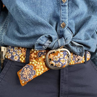 Blue Skies Floral Embroidered Wool Belt