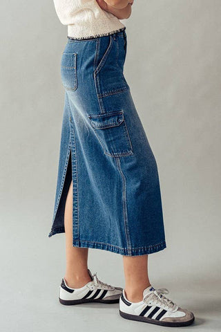 Utility Chic Midi Denim Skirt