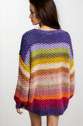 Rainbow Hand-Crochet Open Cardigan