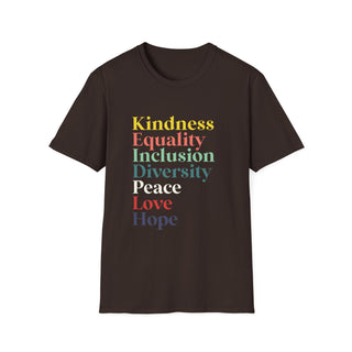 Kindness Equality Inclusion Diversity Peace Love Hope T-Shirt - Fitkitty Culture Athleisure Wear, Yoga Wear &  Women's Clothing