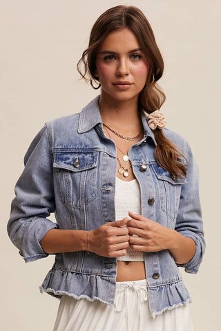 Ruffled Hem Denim Jacket