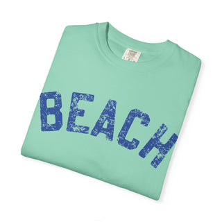Beach Graphic T-Shirt – Vintage Blue "BEACH" Print