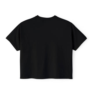 Black Cozy Moon Tribe cropped boxy tee, plain back product view