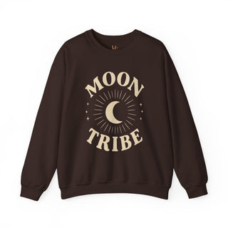 Moon Tribe Crewneck Sweatshirt — Celestial Moon Graphic Pullover - Jewel Tones