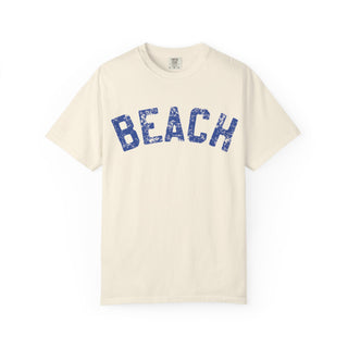 Beach Graphic T-Shirt – Vintage Blue "BEACH" Print