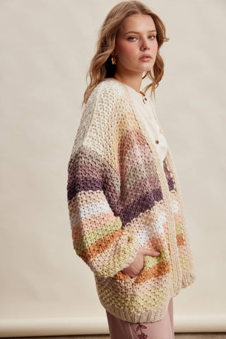 Rainbow Hand-Crochet Open Cardigan