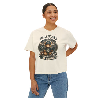 Philadelphia Eagles Teddy Bear Graphic Tee — "Go Birds" Boxy Women's T‑Shirt