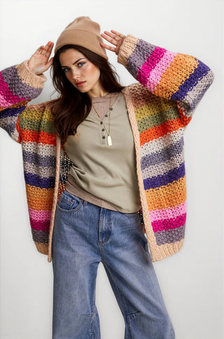 Rainbow Hand-Crochet Open Cardigan