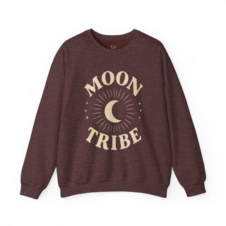 Moon Tribe Crewneck Sweatshirt — Celestial Moon Graphic Pullover - Jewel Tones