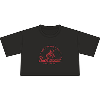 Cropped Tee — "Buck Around" Western Rodeo Graphic