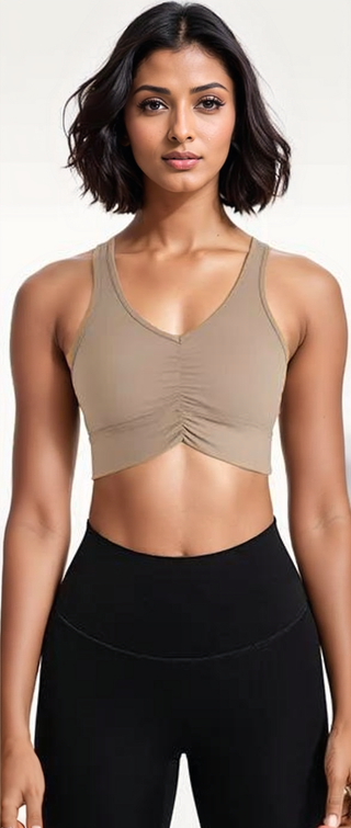 V Neck Brushed Fabric Scrunch Front Yoga Bras, Sports Bra, Fitkitty Culture, Fitkitty Culture