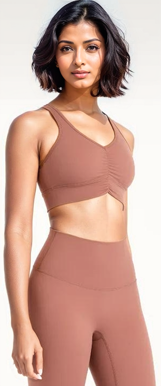 V Neck Brushed Fabric Scrunch Front Yoga Bras, Sports Bra, Fitkitty Culture, Fitkitty Culture