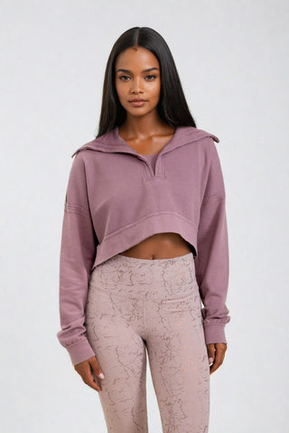 Acid Wash Waffle-Knit V-Neck Cropped Pullover, Shirts, Fitkitty Culture, Fitkitty Culture