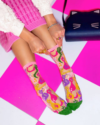 Sock Candy Dopamine Cats Sheer Crew Sock