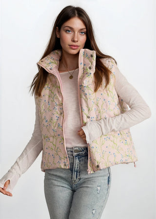 Light Pink Floral Puffer Vest - Fitkitty Culture Athleisure Wear, Yoga Wear &  Women's Clothing