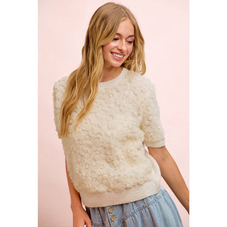 Ivory Bloom 3D Floral Knit Top