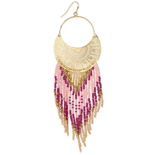 Pink Sunset Beaded Fringe Earrings