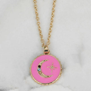 Sparkling Moon Enamel Charm Necklace