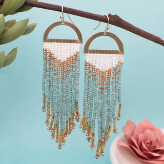 Gold Mint Beaded Fringe Half Circle Earrings | Fitkitty Culture®