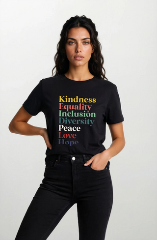 Kindness Equality Inclusion Diversity Peace Love Hope T-Shirt - Fitkitty Culture Athleisure Wear, Yoga Wear &  Women's Clothing